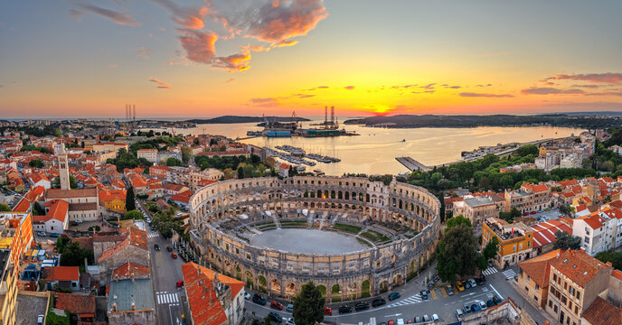 Pula, Croatia Historic Architecture at Sunset