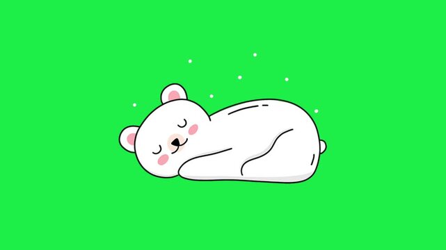 Cute sleeping white bear cartoon on green screen background for chroma key animation seamless loop editing creators