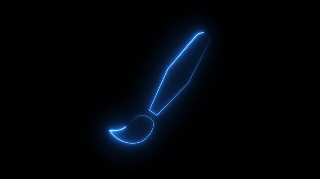 Blue neon paintbrush icon symbolizing art creativity and design isolated on black background.