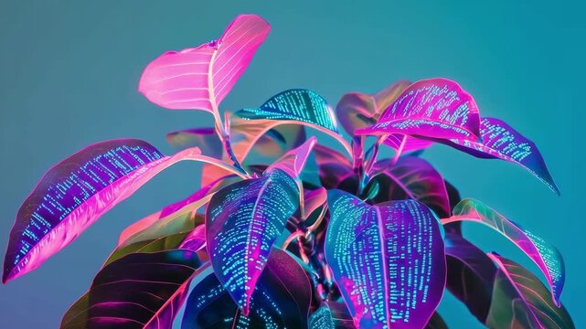 Tropical plant glowing with data