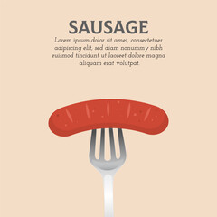 Grilled sausage on a fork vector illustration with vintage poster design and typography elements © Tabungan Piknik