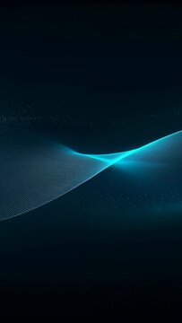 Vertical video: Flowing teal mesh wave moving right on dark screen play starting creating halo