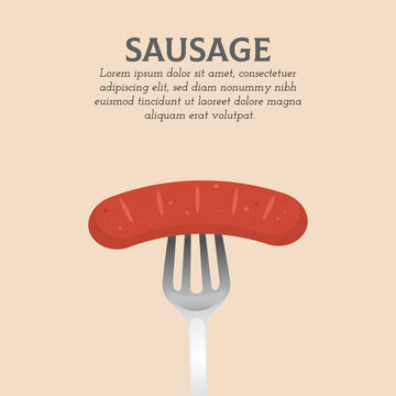Grilled sausage on a fork vector illustration with vintage poster design and typography elements