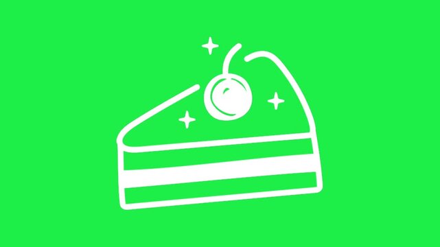Cute slice of cake with cherry icon on green screen background for chroma key animation seamless loop editing
