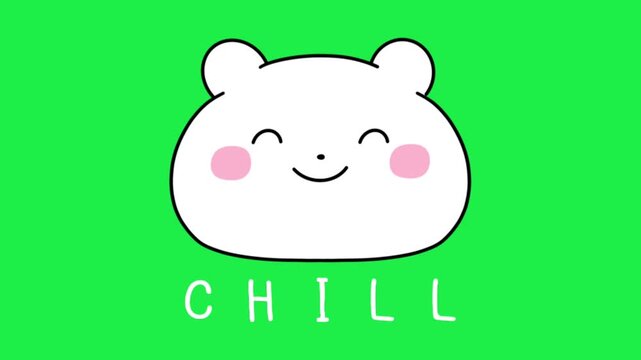 Cute smiling white bear cartoon on green screen background for chroma key animation loop seamless editing for creators