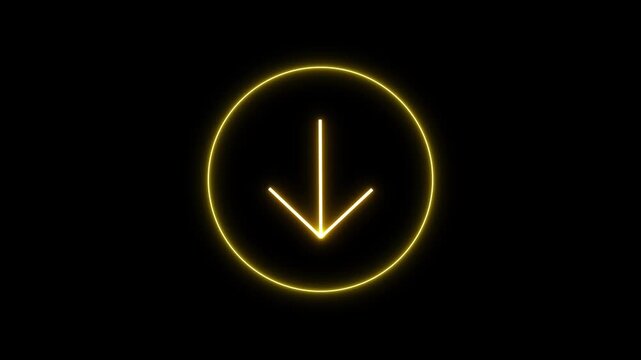 glowing neon animation of download icon arrow icon. on black background.4k video.