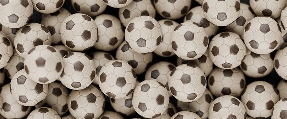 Fototapeta premium 3d soccer footballs in a pile, world cup soccer balls