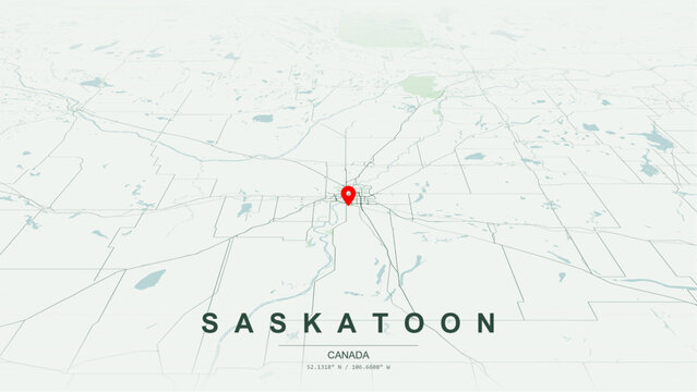 Modern minimalist vector map of Saskatoon, Saskatchewan, Canada. High-quality scalable illustration of Saskatoon city grid, South Saskatchewan River bridges for posters design.