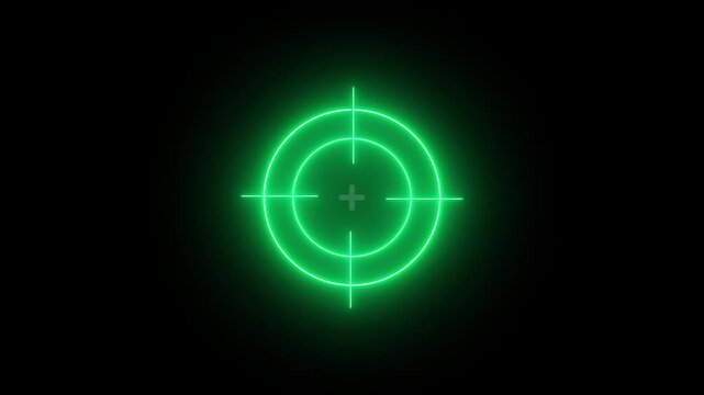 Glowing neon light target icon animation. Military training, Military target icon animation on black background.