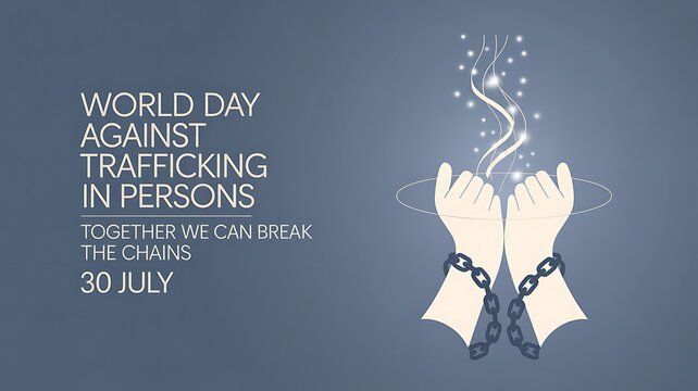 Hands breaking chains for world day against trafficking