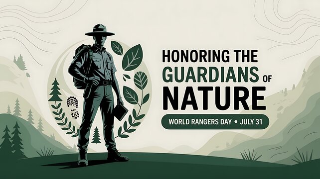 Park ranger standing with nature elements for world rangers day