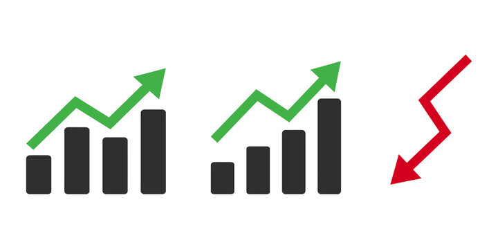 Set of business growth and decline chart icons isolated on transparent background