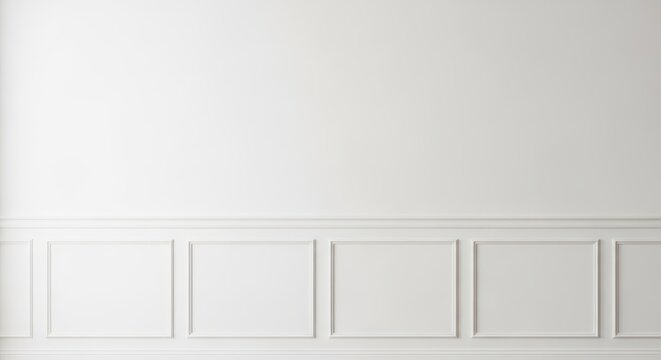Clean minimal interior wall setting ready for home staging. Elegant white decorative wainscoting provides a sophisticated domestic backdrop, minimalist, wainscoting, room