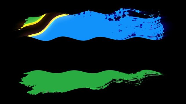 Waving torn Zanzibar flag grunge brush burn light leaks, transparent background alpha channel loop full HD