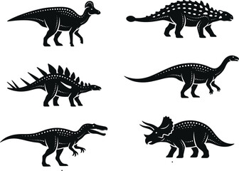 Naklejka premium Set of Six Detailed Prehistoric Animal Illustrations for Creative Projects
