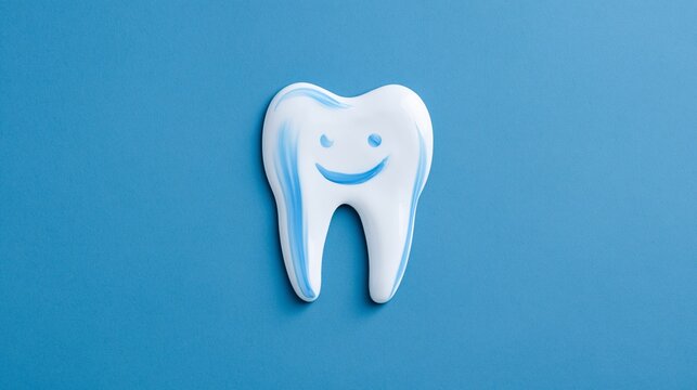 Tooth Icon Made From Toothpaste on a Blue Background for Dental Branding Concept