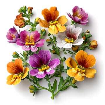 Seven nemesia flowering plants with small soft open blooms in soft pastel colors