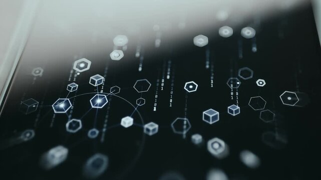 Digital network concept with interconnected nodes and glowing cubes