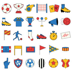 Football Equipment and Soccer Accessories Flat Vector Icon Collection © VectorMSbd 