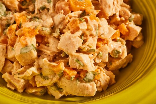 A bowl of Coronation Chicken. The classic British salad.