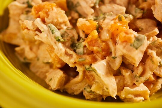 A bowl of Coronation Chicken. The classic British salad.