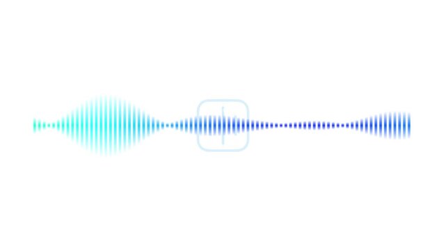 Abstract blue and green sound wave visualization on white background.