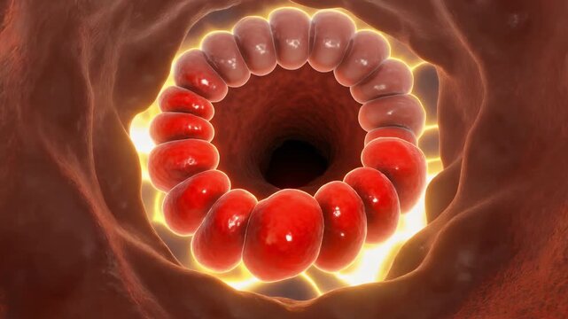 Intestinal Crypts Under Transparent Mucosa Showing Stem Cell Niche Damage for Medical Education