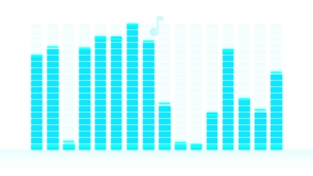 Abstract blue bar graph equalizer on white background.