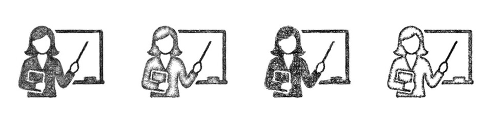 Fototapeta premium Black and white sketch teacher icon design set