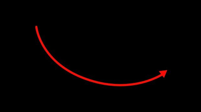 Red Diagonal Down Arrow Animation on Black Background. Business Direction Indicator 4K Loop
