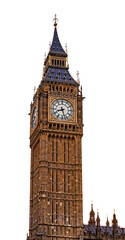 Obraz premium Elizabeth Tower isolated on white background, Westminster clock tower representing London and British culture