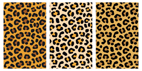 Set of seamless animal print patterns including leopard inspired textures with clear irregular spots in flat vector style. Modern trendy collection with balanced compositions and warm earthy palette,  © Colomba Rossa