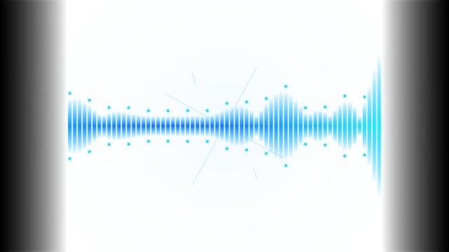 Abstract blue sound wave visualization on white background with black borders.