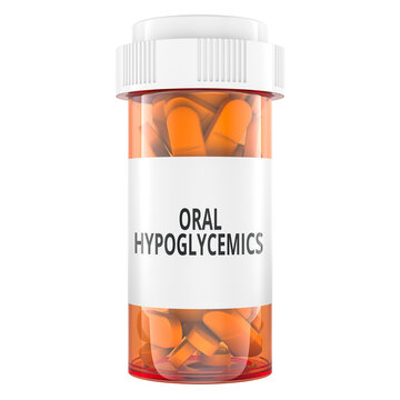 Oral hypoglycemics bottle, diabetes medication concept. 3D rendering