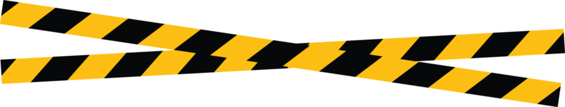 Yellow Black Caution Tape Crossed in X Shape, Warning Barrier