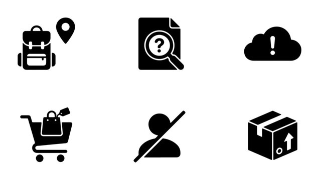 Travel, Search, Cloud, Shopping, User, Package Icons: Modern Black Vector Set for Logistics and E-commerce