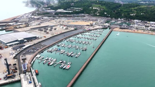 Dover Marina with Docked Boats Aerial 4K