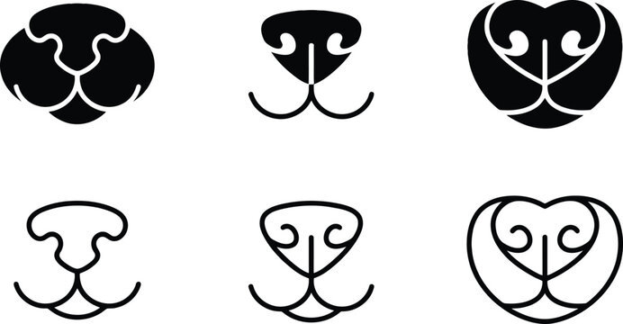 Set of black animal noses isolated on a white background