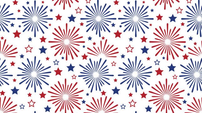Fireworks and stars pattern in red and blue festive design