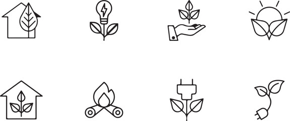 Fototapeta premium Energy and eco home vector icon set with renewable power, green technology and sustainability.