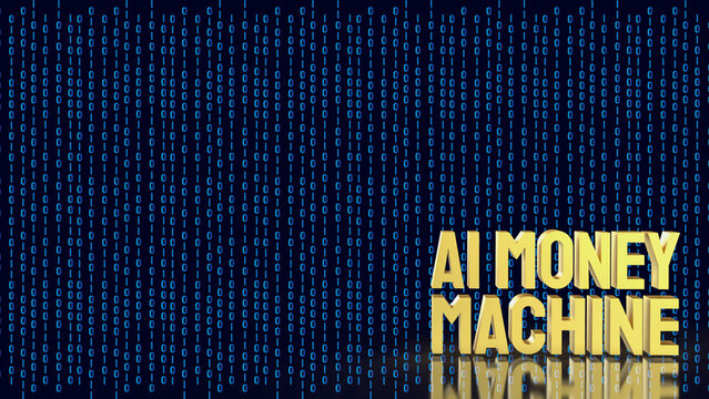 Gold AI Money Machine with Digital Binary Background 3d render.