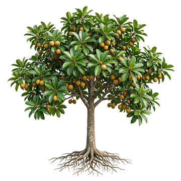 Bacuri Tree Ultra realistic full bacuri tree bearing round bacuri fruits, detailed leaves, isolated on white background