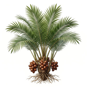 Salak Tree Ultra realistic full salak palm bearing brown snake fruits, detailed fronds, isolated on white background