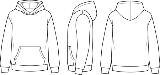 Blank white hoodie technical flat sketch vector template for design © Md Atiar Rahman
