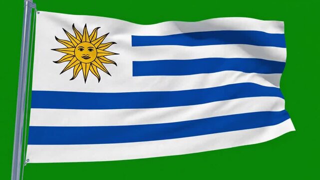 Waving flag of uruguay against a green screen background