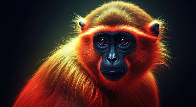Golden monkey portrait with glowing orange fur.