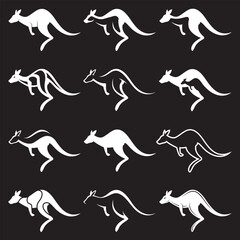 Fototapeta premium collection of jumping kangaroo icon isolated on black background