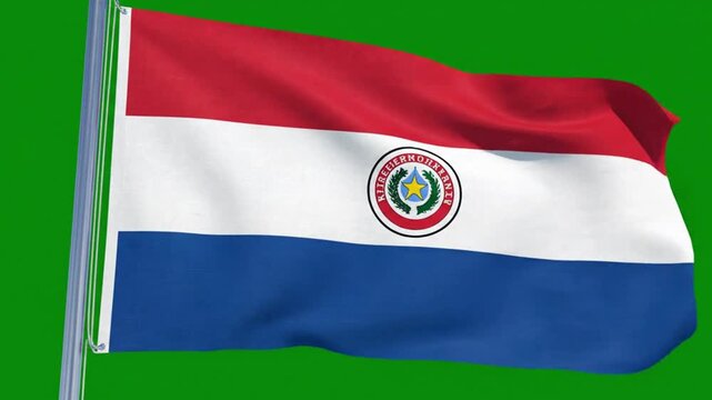 Waving flag of paraguay on a green background