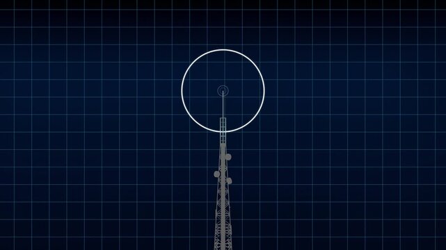 Telecommunication Tower Broadcasting Signal Waves 3D Animation

