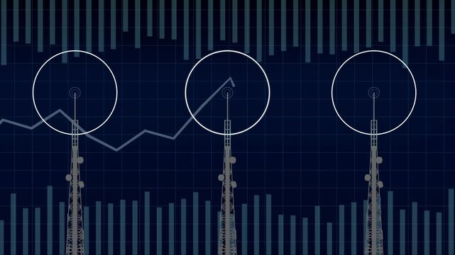 Group of Telecommunication Towers with Radio Signal Transmission Animation